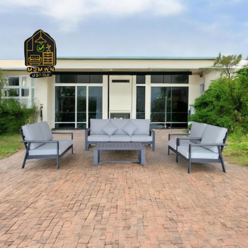 طقم كنب المنيوم 7 اشخاص عصري رمادي فاتح