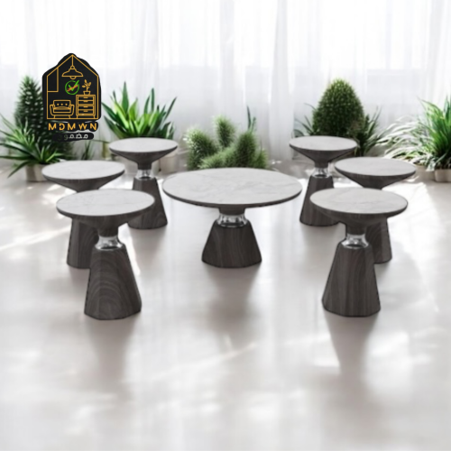 طقم طاولات شاي سيراميك بقاعدة خشبية ومعدنية (1+6)