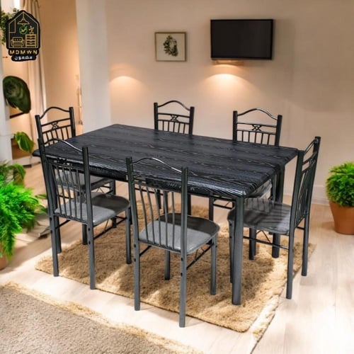 طاولات طعام خشب حديد مرشوش 7 قطع 150سم