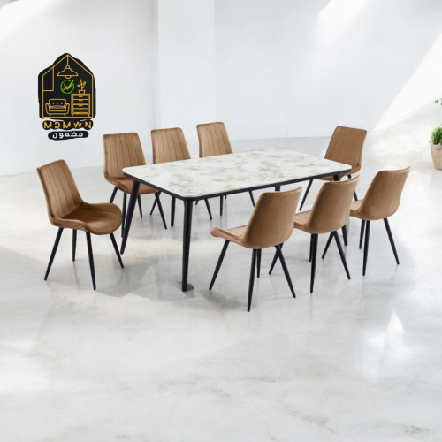 طاولة طعام رخام بيج و اسود