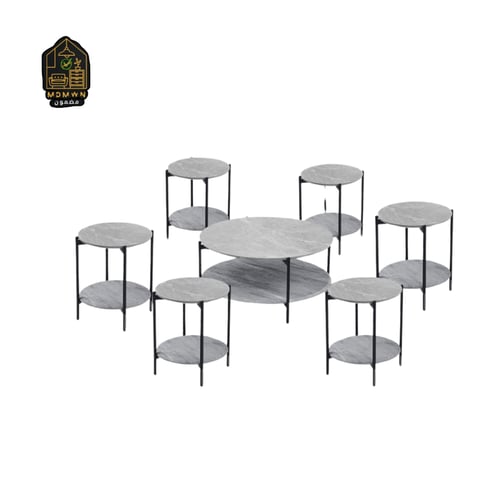 طقم طاولات "جاذبية السيراميك" 1+6 بتصميم خشبي أنيق