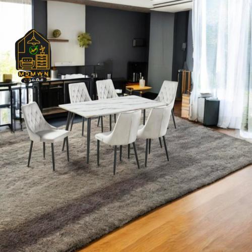 طقم طاولات بديل رخام 6 كراسي لون رمادي وأسود