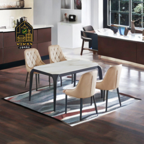 طقم طاولات رخام 4 كراسي لون بيج وأسود