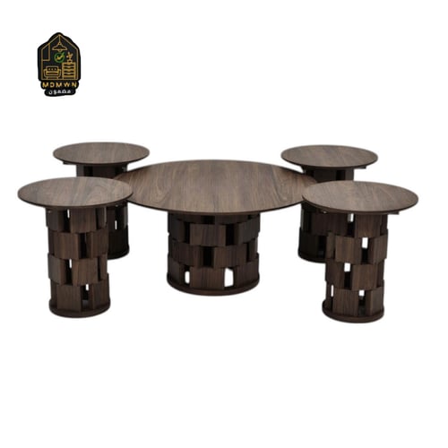 طقم طاولات شاي 4+1 خشب جوز مع تصميم مميز