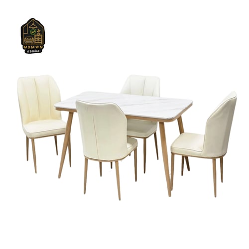 طقم طاولة طعام رخامية مع 4 كراسي جلدية فاخرة