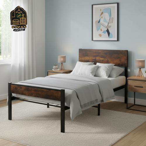 سرير نفر حديد مع ألواح خشبية بتصميم انيق