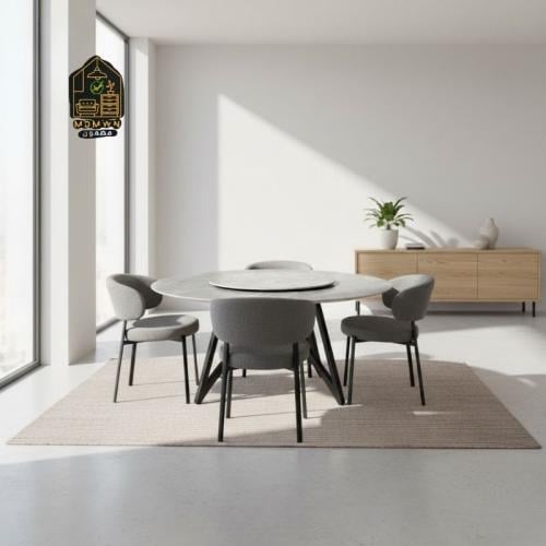 سفرة طعام دائرية سيراميك مع كراسي