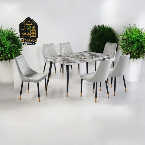 طاولة طعام رخام اسود و رمادي