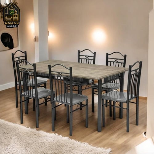 طاولات طعام خشب حديد مرشوش 7 قطع 150سم