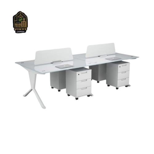 طاولة مكتب مع برتيشن رباعي وزجاج وأدراج