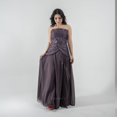 فستان سهرة خامة جوخ فاخرة وجورجيت