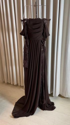 فستان جورجيت دانتيل بني