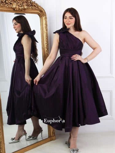 فستان كتف واحد مع ربطة مميزة