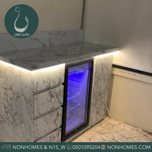 ركن قهوه ماربل مع ثلاجة ، مقاسات متعدده N334