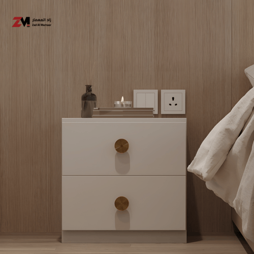 Wooden 2-Drawer Storage Unit with Golden Handle -...