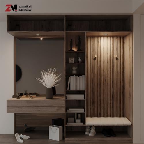 مدخل جداري مع مكتبة