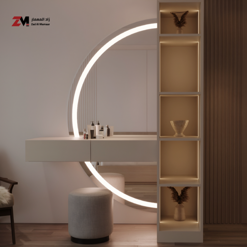 تسريحة بدرجين و مرايا نصف دائرة جدارية