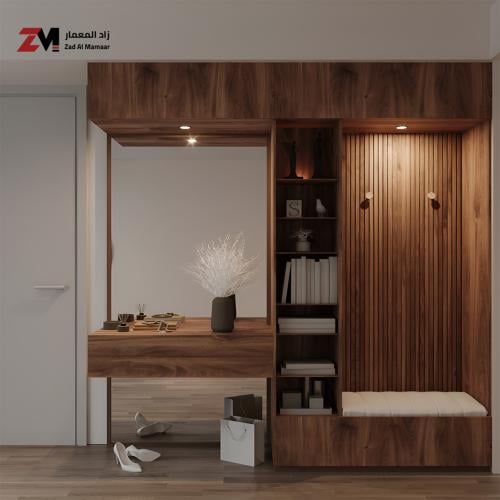 مدخل جداري مع مكتبة