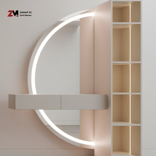 تسريحة بدرجين و مرايا نصف دائرة جدارية