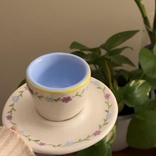 طقم اسبريسو كوب وصحن ورد