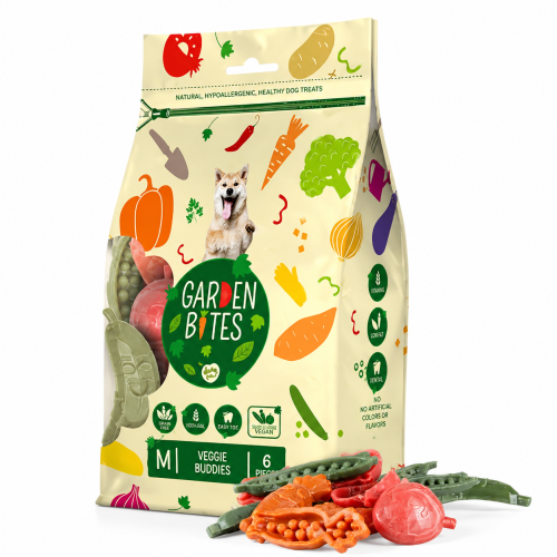 Garden Bites Veggie Buddies Dog Treats Size S - 6cm | 18 Vegan Dental Treats