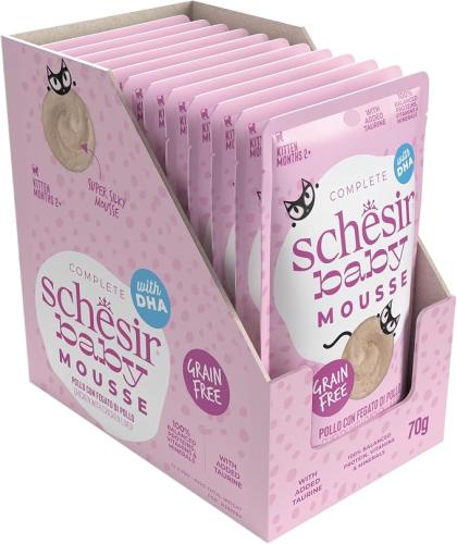 شيزر Schesir أظرف طعام رطب للقطط الصغيرة بالدجاج مع كبد الدجاج 12 * 70 جم | وجبة كتن شهية وغنية بالرطوبة
