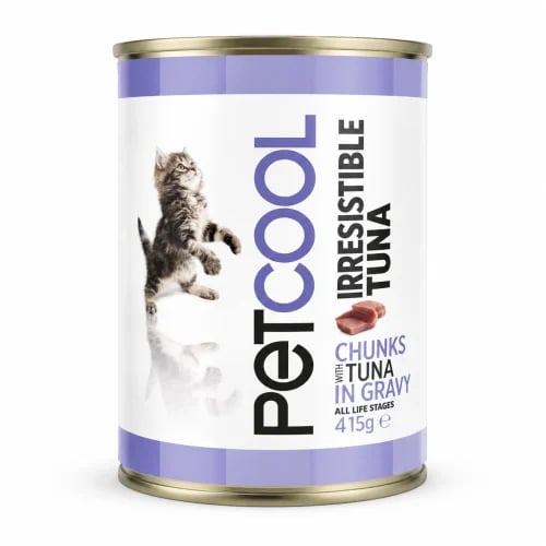 PetCool Wet Cat Food Cans with Tuna Chunks in Grav...