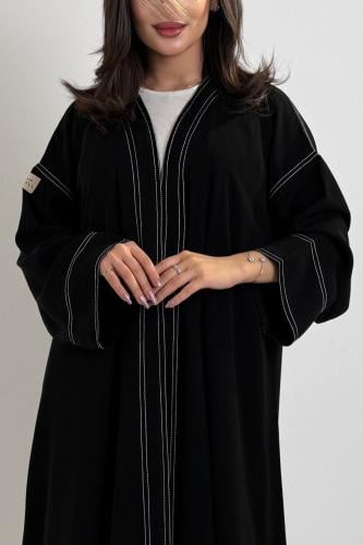 Black intense crepe, white striped flared, practical