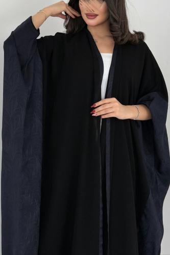 عباية نصف بشت كريب خفيف مع جاكار مشجر كحلي صيفي