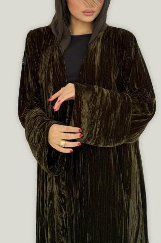 Velvet abaya with crushed olive color