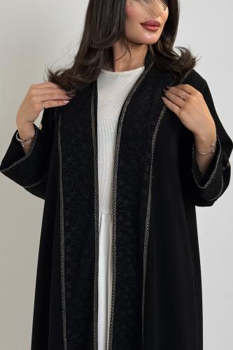 Black embroidered abaya with a flared design