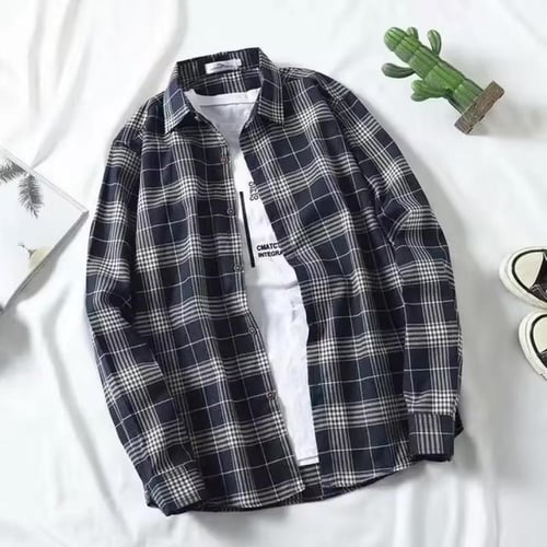 قميص منقوش بأكمام طويلة للرجال