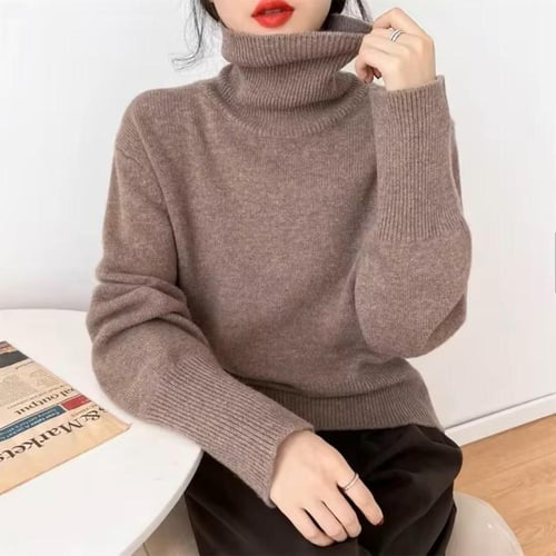 سترة صوف عالية الرقبة المرأة عادية فضفاضة لينة الد...