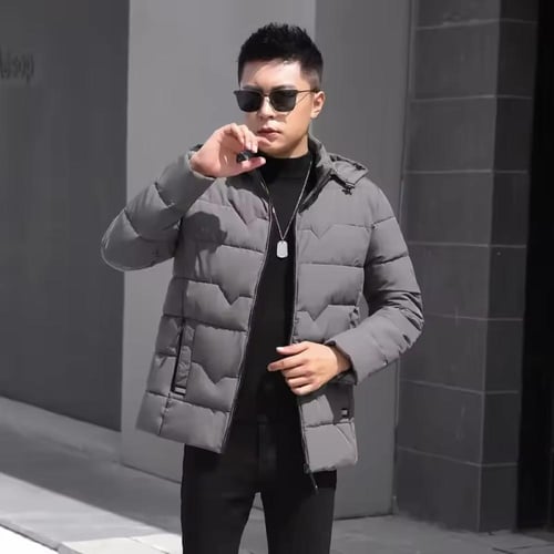 جاكيت رجالي أسود مبطن بالزغب ، باركا رجالي بغطاء ل...