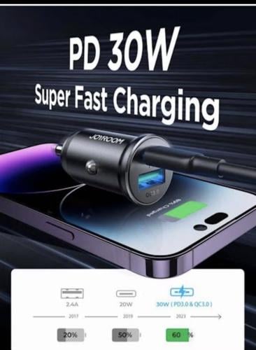 شاحن سيارة سريع جويروم 30 واط منفذين Type-C و USB...