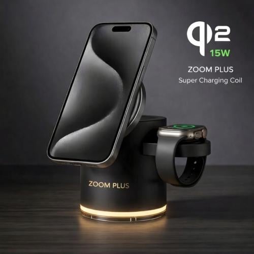 شاحن لاسلكي ZOOM PLUS 4 في 1 مغناطيسي 15W – محطة ش...