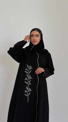 White embroidery abaya with tulip
