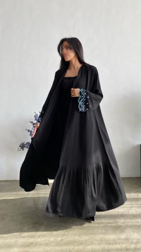 Salon fabric abaya and sky-colored embroidery
