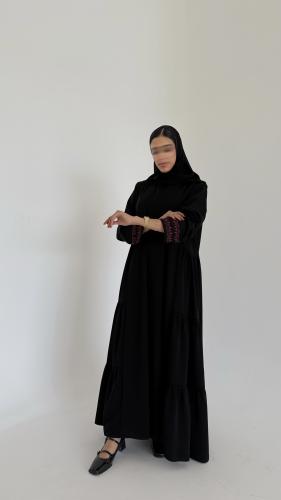 Abaya with embroidery (dark maroon) and side slits