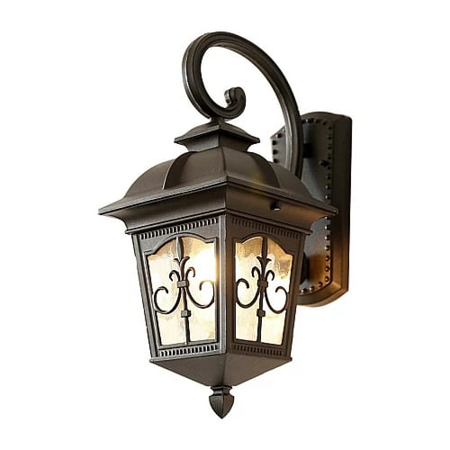 فانوس جداري خارجي مزخرف معدن اسود زجاج محجر E27