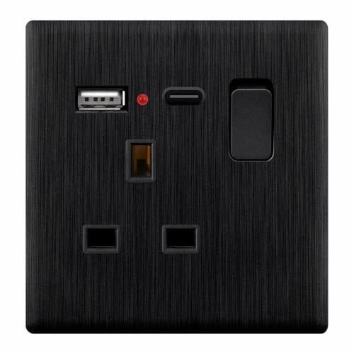 فيش كهرباء 13 أمبير مع USB وType-C أسود بيانو مخشب...