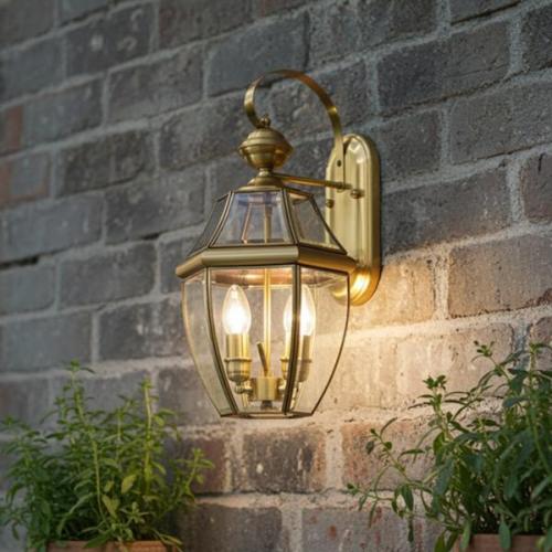 فانوس نحاسي جداري ذهبي قاعدة E14 عدد 2 لمبة