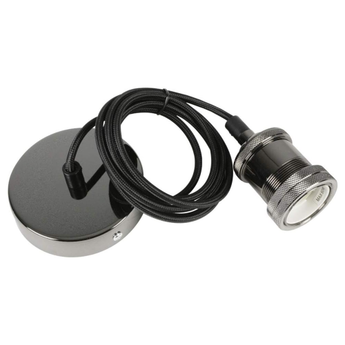 حامل مصباح E27 مفرد ومجموعة اسلاك | كروم اسود