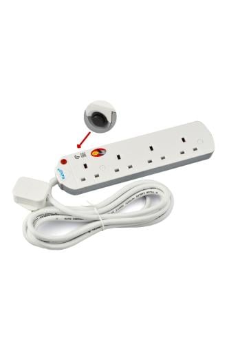 توصيلة كهرباء ماليزية 4 منافذ مع زر أمان وحماية عا...