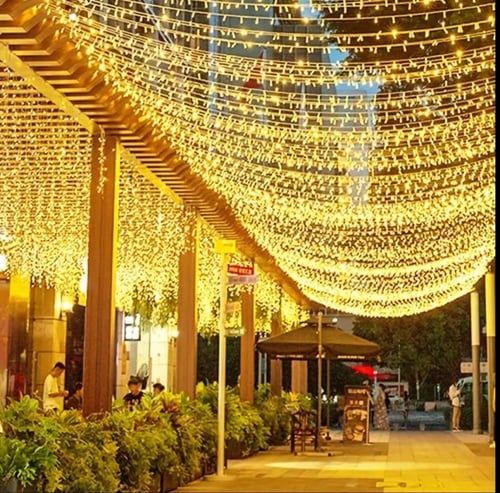 حبل زينة 50 متر لون انارة شمسي 500 لمبة LED سلك شف...