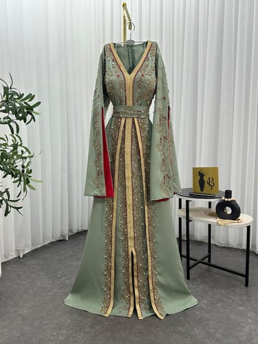 فستان سهرة فاخر قطعتين – الأصلي بتطريز يدوي وأحجار...