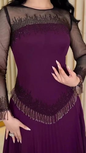 فستان سهرة شيفون جورجيت بتطريز يدوي فاخر