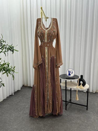 فستان شيفون جورجت مطرز يدوي فاخر