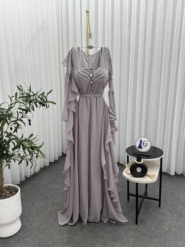 فستان شيفون جورجت أصلي بتطريز يدوي فاخر