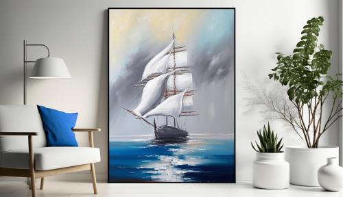 لوحات فنية مركب شراعي مطبوعة على قماش الكانفس مودي...